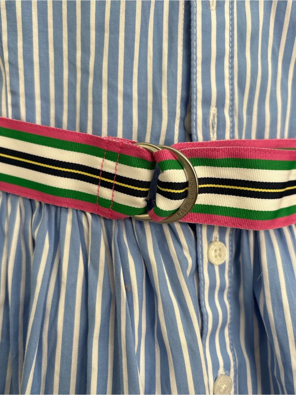 Polo by Ralph Lauren Blue & White Stripe Shirt Dress with Contrast Collar